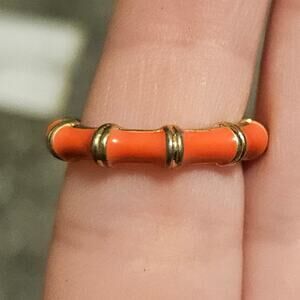 J. Crew Enamel Fashion Ring Orange Coral and Gold Size 6